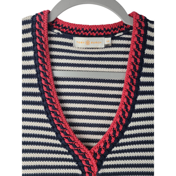 Tory Burch Sweater Women's Small Striped V-neck Pullover 3/4 Sleeve Cotton - Picture 2 of 7